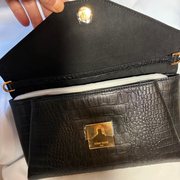 NWT COLE HAAN Christena Envelope Clutch in Black Croc Print